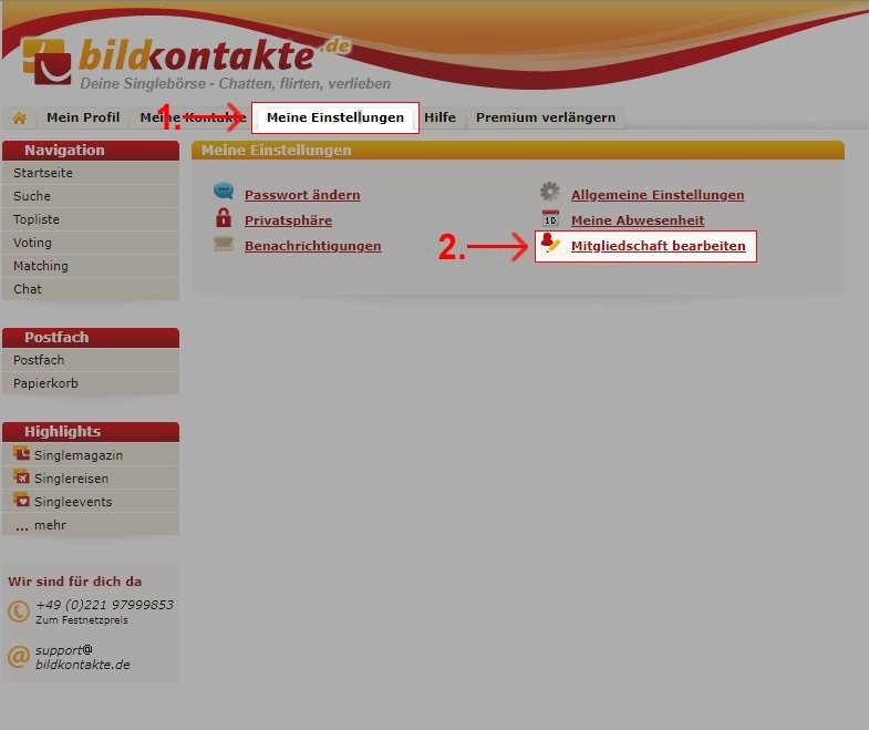 Mitgliedschaft bearbeiten unter "Meine Einstellungen".